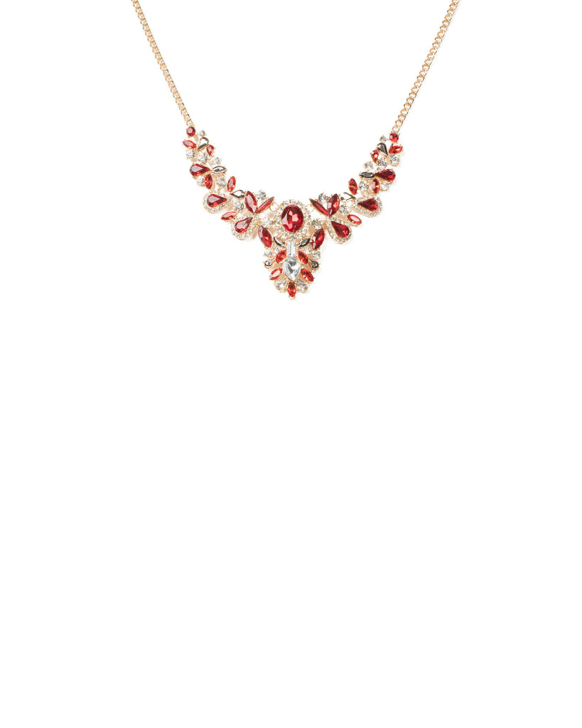 Red Gold Tone Multi Stone Statement Necklace