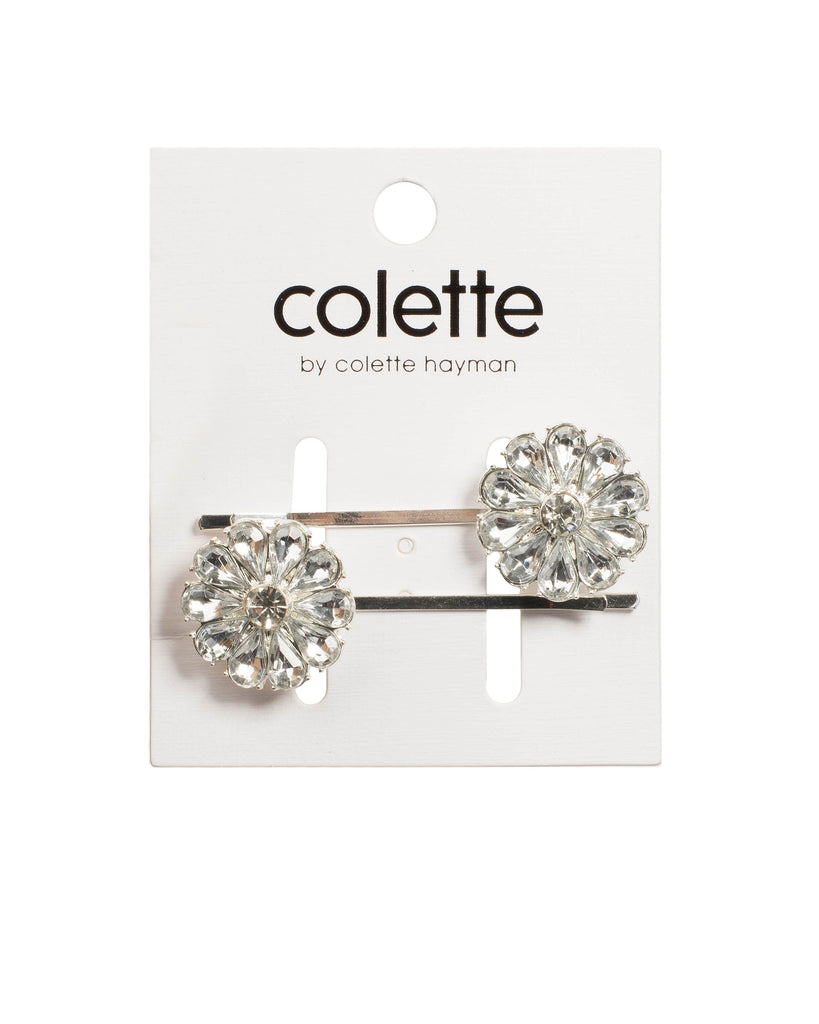 Silver Flower Stone Hair Pin Set