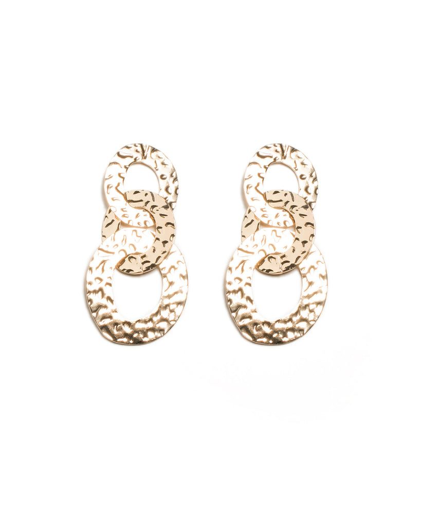 Gold Tone Statement Hammered Link Ring Earrings