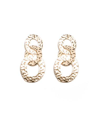 Gold Tone Statement Hammered Link Ring Earrings