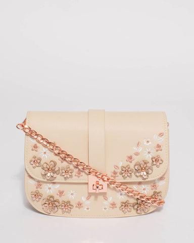 Natural Talia Flower Saddle Crossbody Bag