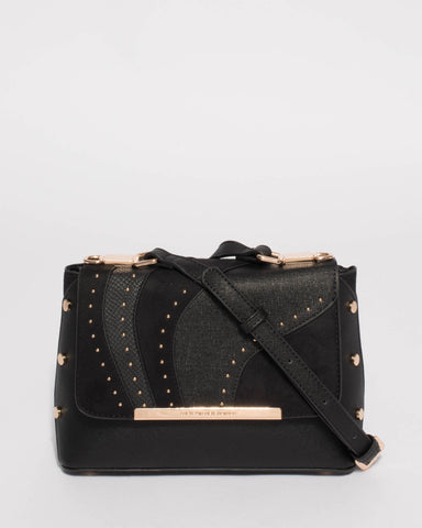 Black Charlee Panelled Flap Crossbody Bag