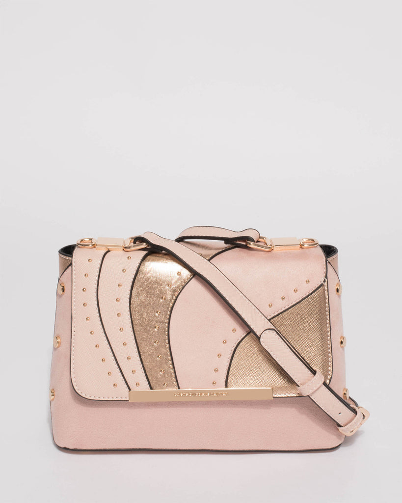 Dusty Pink Charlee Panelled Flap Crossbody Bag