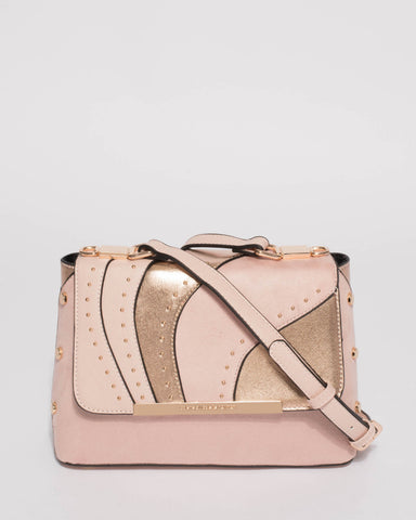 Dusty Pink Charlee Panelled Flap Crossbody Bag