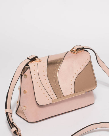Dusty Pink Charlee Panelled Flap Crossbody Bag