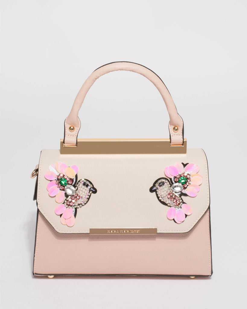 Pink Ivory Renee Bird Top Handle Tote Bag