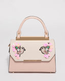 Pink Ivory Renee Bird Top Handle Tote Bag