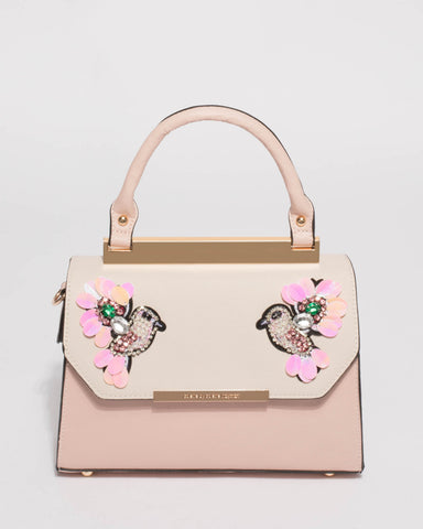 Pink Ivory Renee Bird Top Handle Tote Bag