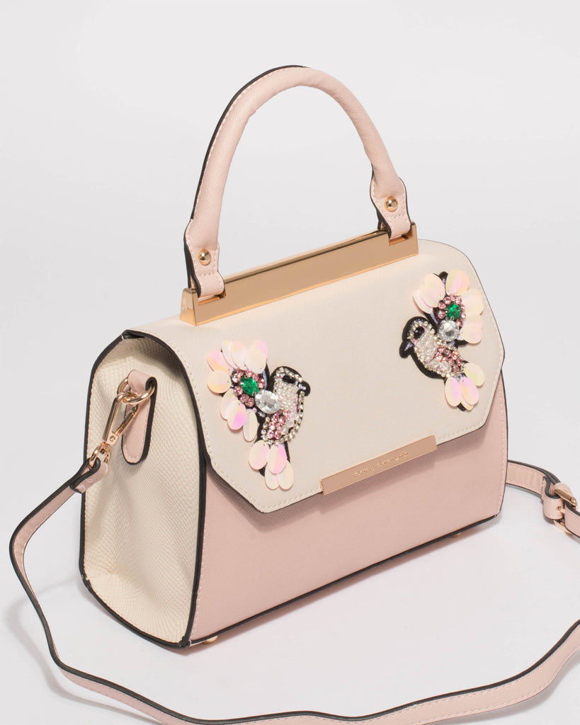 Pink Ivory Renee Bird Top Handle Tote Bag