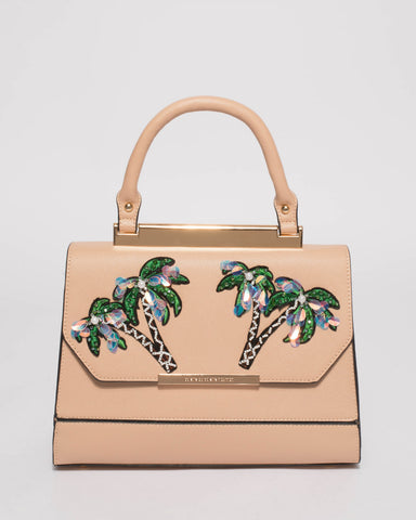 Natural Renee Palm Top Handle Tote Bag