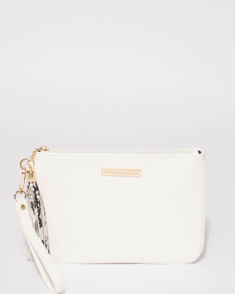 White Pav Tassel Wristlet Purse