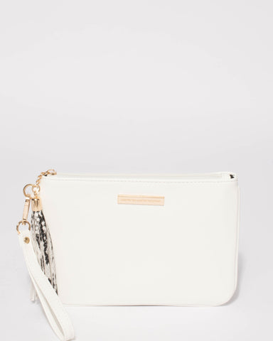 White Pav Tassel Wristlet Purse