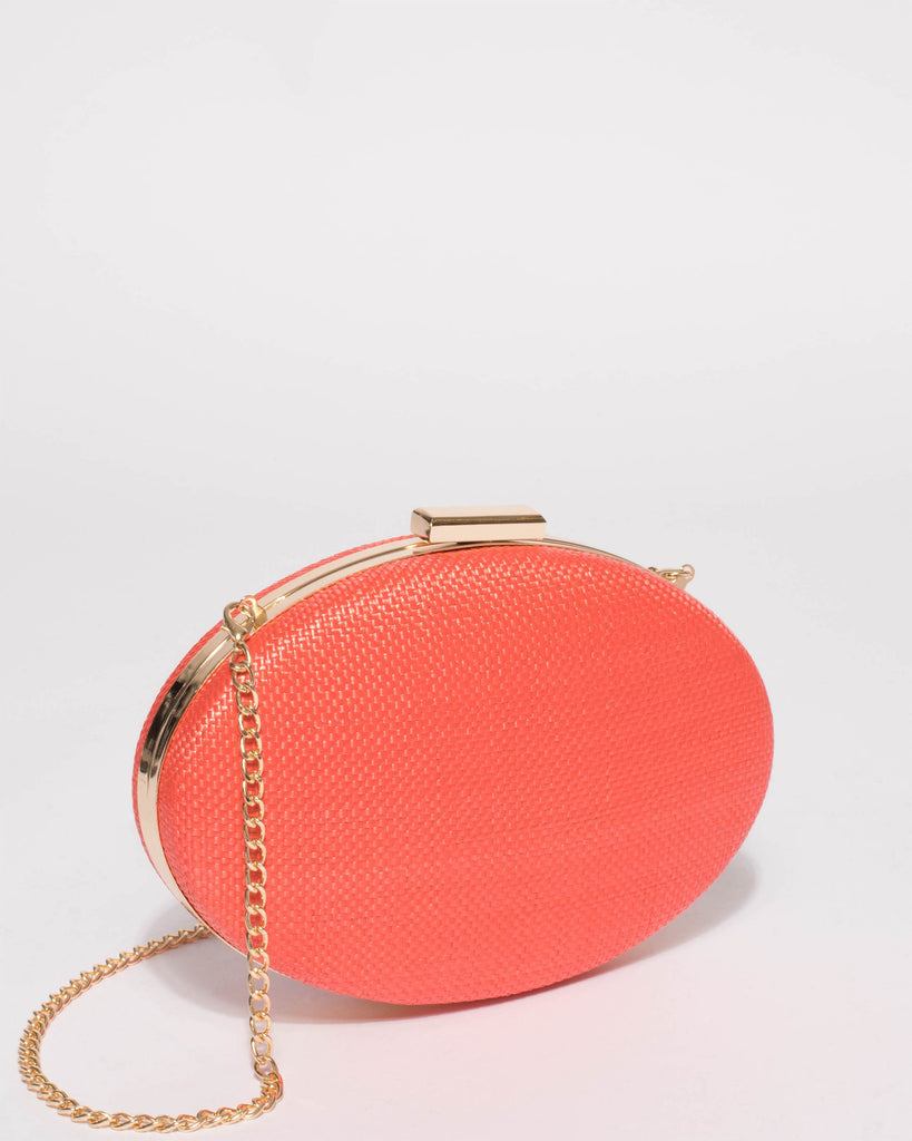 Coral Oval Hardcase Clutch Bag