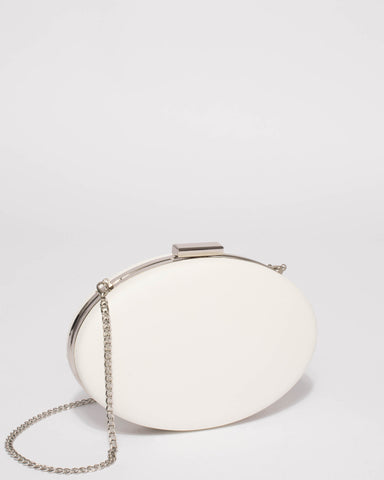 White Oval Hardcase Clutch Bag