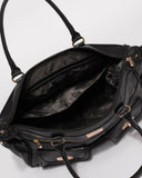 Black Multi Textured Double Pocket Baby Bag With Gold Hardware