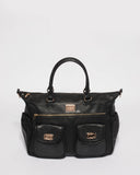 Black Multi Textured Double Pocket Baby Bag With Gold Hardware