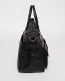 Black Multi Textured Double Pocket Baby Bag With Gold Hardware