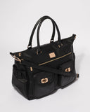 Black Multi Textured Double Pocket Baby Bag With Gold Hardware