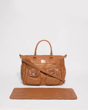 Tan Textured Double Pocket Baby Travel Bag With Gold Hardware