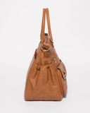 Tan Textured Double Pocket Baby Travel Bag With Gold Hardware