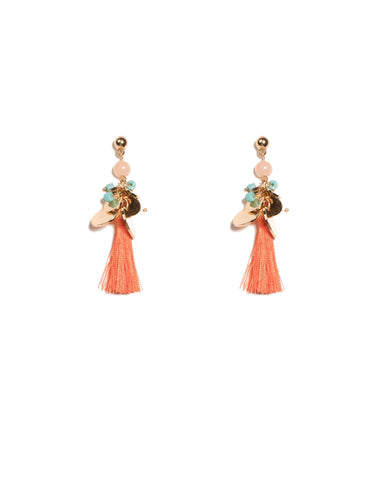 Multi Colour Gold Tone Flat Disc Stone Tassel Earrings