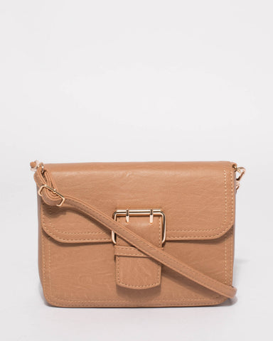 Caramel Avery Buckle Crossbody Bag