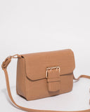 Caramel Avery Buckle Crossbody Bag