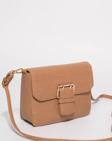 Caramel Avery Buckle Crossbody Bag