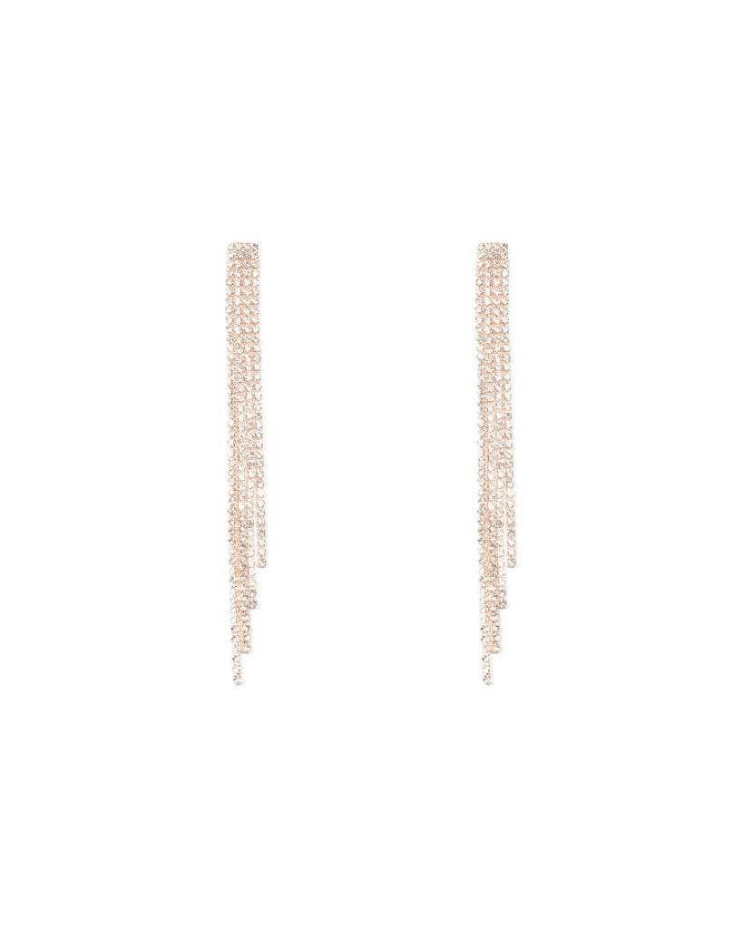 Crystal Rose Gold Tone Diamante Chain Tassel Earrings