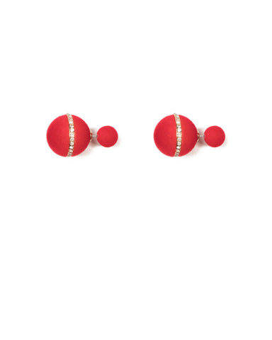 Red Gold Tone Diamante Velvet Ball Front Back Earrings