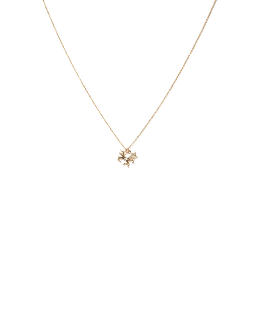 Crystal Gold Tone Unicorn Pendant Necklace