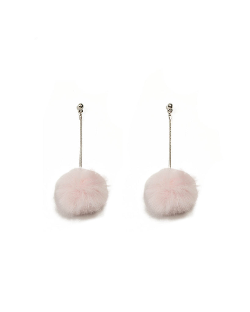 Pink Silver Tone Pom-Pom Drop Earrings