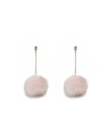 Pink Silver Tone Pom-Pom Drop Earrings