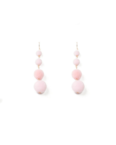 Pink Gold Tone Pom-Pom Gradual Drop Earrings