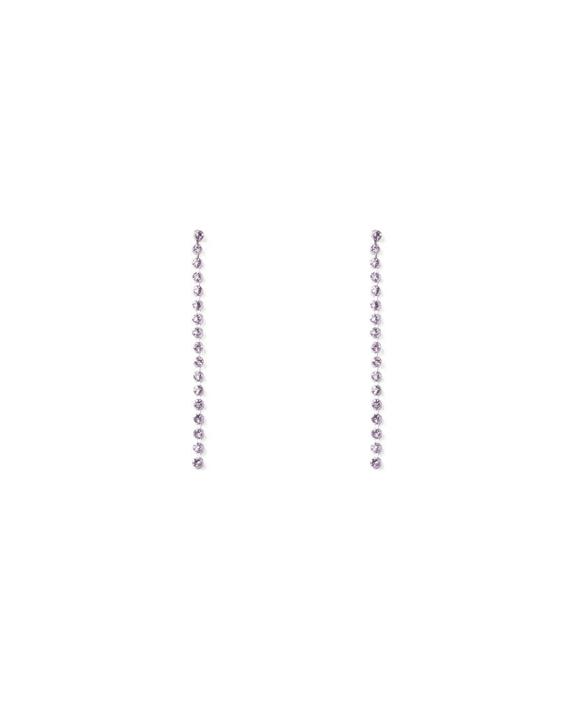 Purple Silver Tone Diamante Chain Drop Earrings