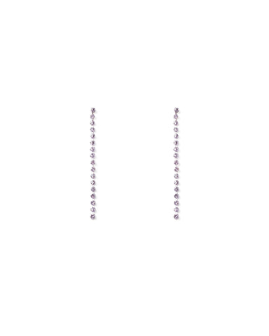 Purple Silver Tone Diamante Chain Drop Earrings