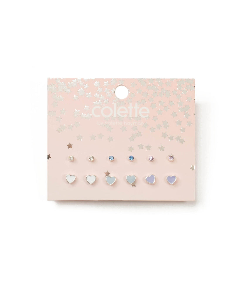 Multi Colour Silver Tone Diamante Heart Stud Earring Pack
