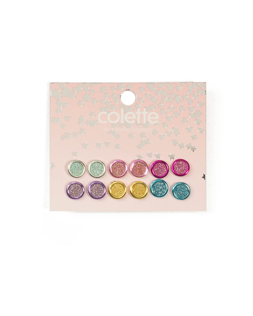 Multi Colour Silver Tone Glitter Stud Earring Pack
