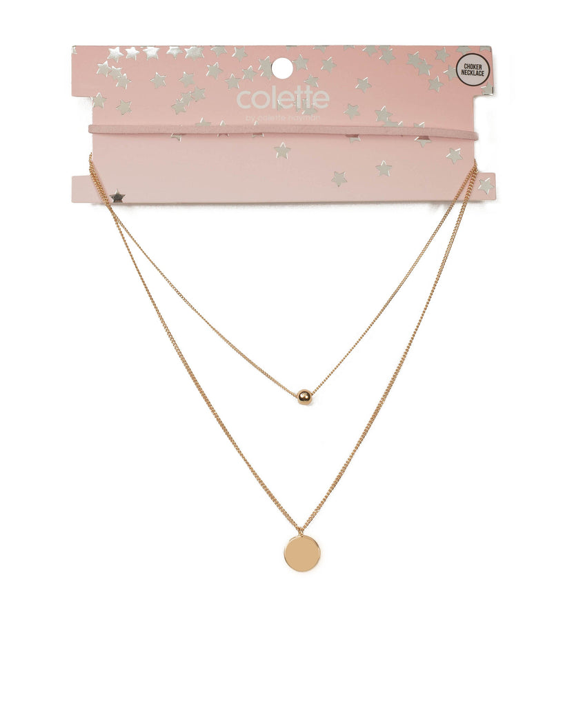 Pink Gold Tone Felt Metal Choker Set