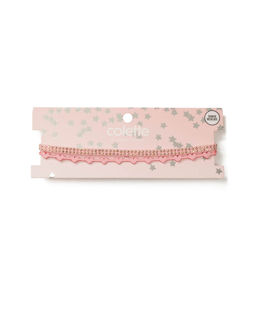 Pink Gold Tone Diamante Heart Felt Choker Set