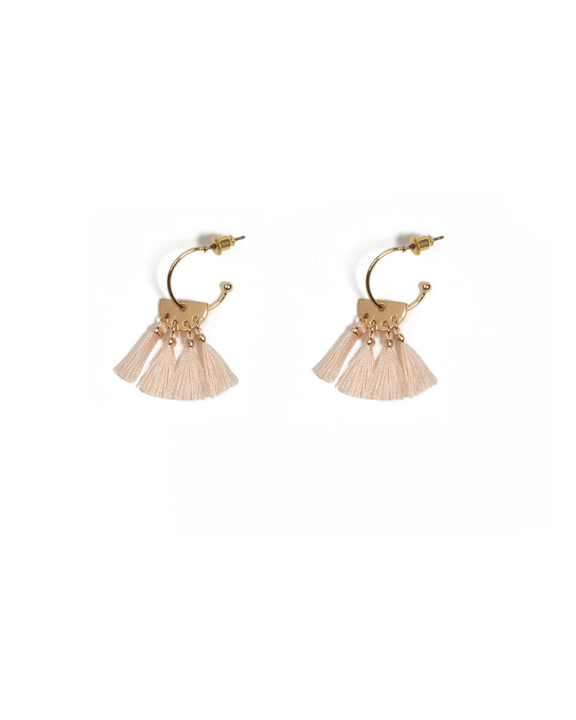 Pink Gold Tone Disk Tassel Mini Hoop Drop Earrings