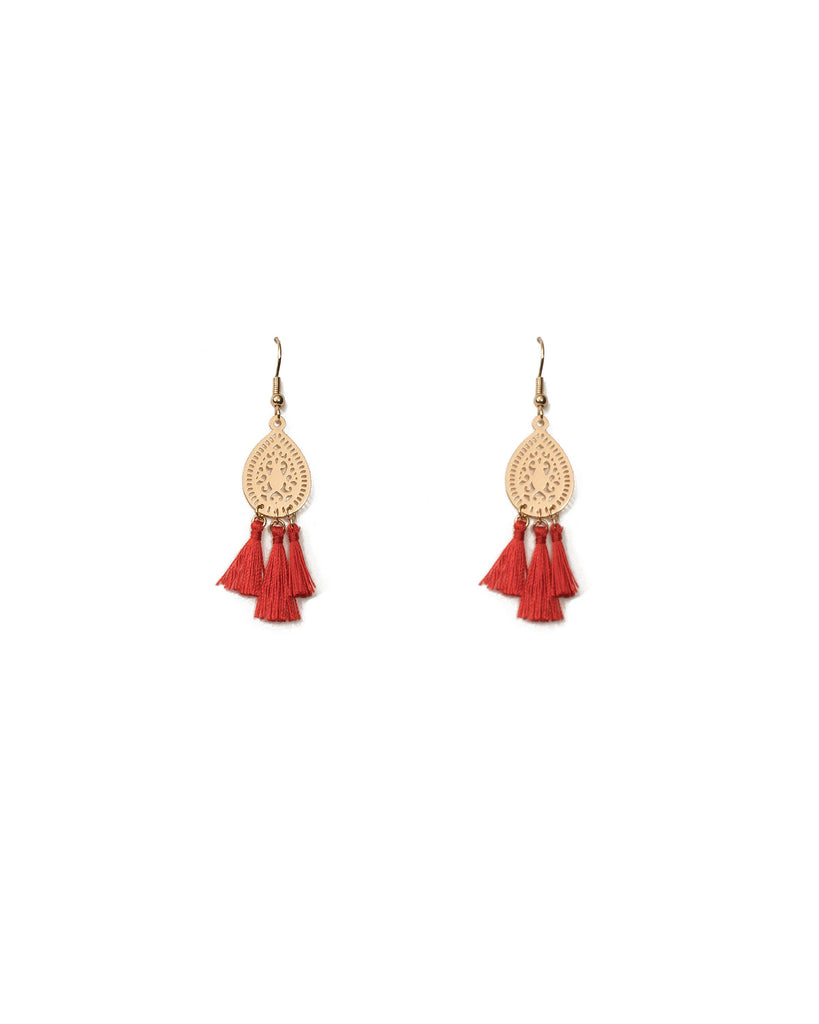 Red Gold Tone Fine Filigree Tassel Earrings