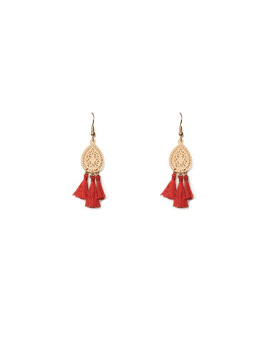Red Gold Tone Fine Filigree Tassel Earrings