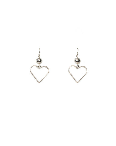 Silver Tone Drop Metal Heart Earrings