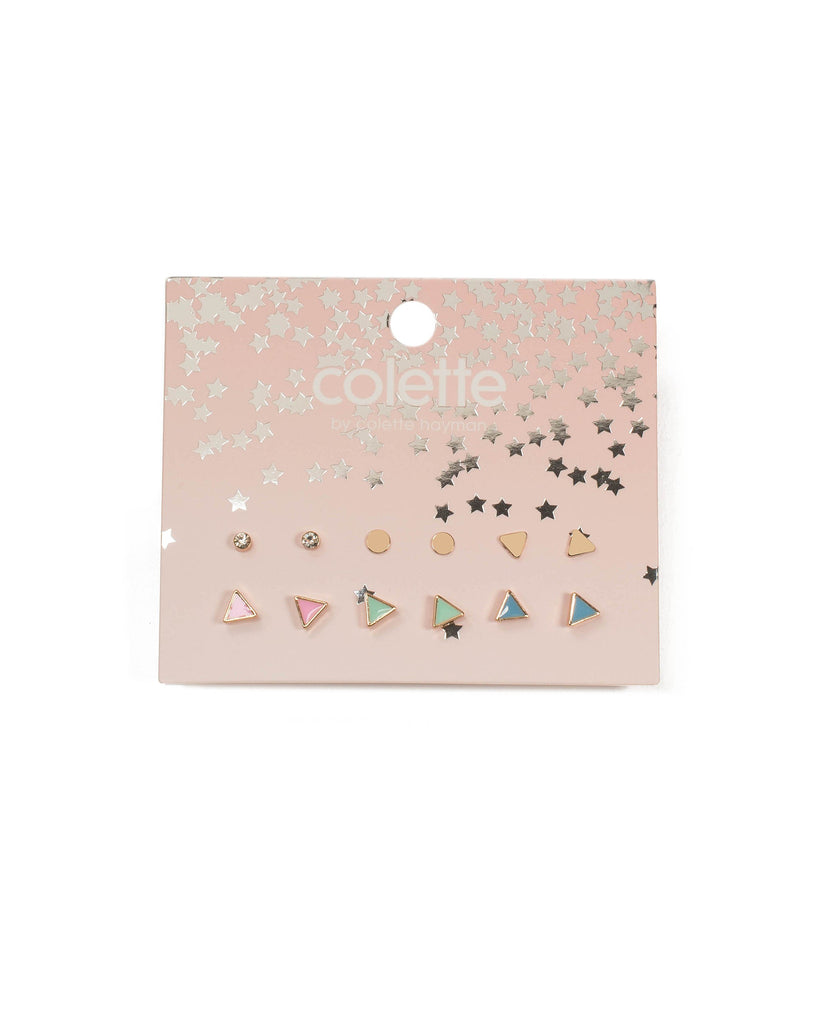 Multi Colour Gold Tone Mini Triangle Stud Earring Pack