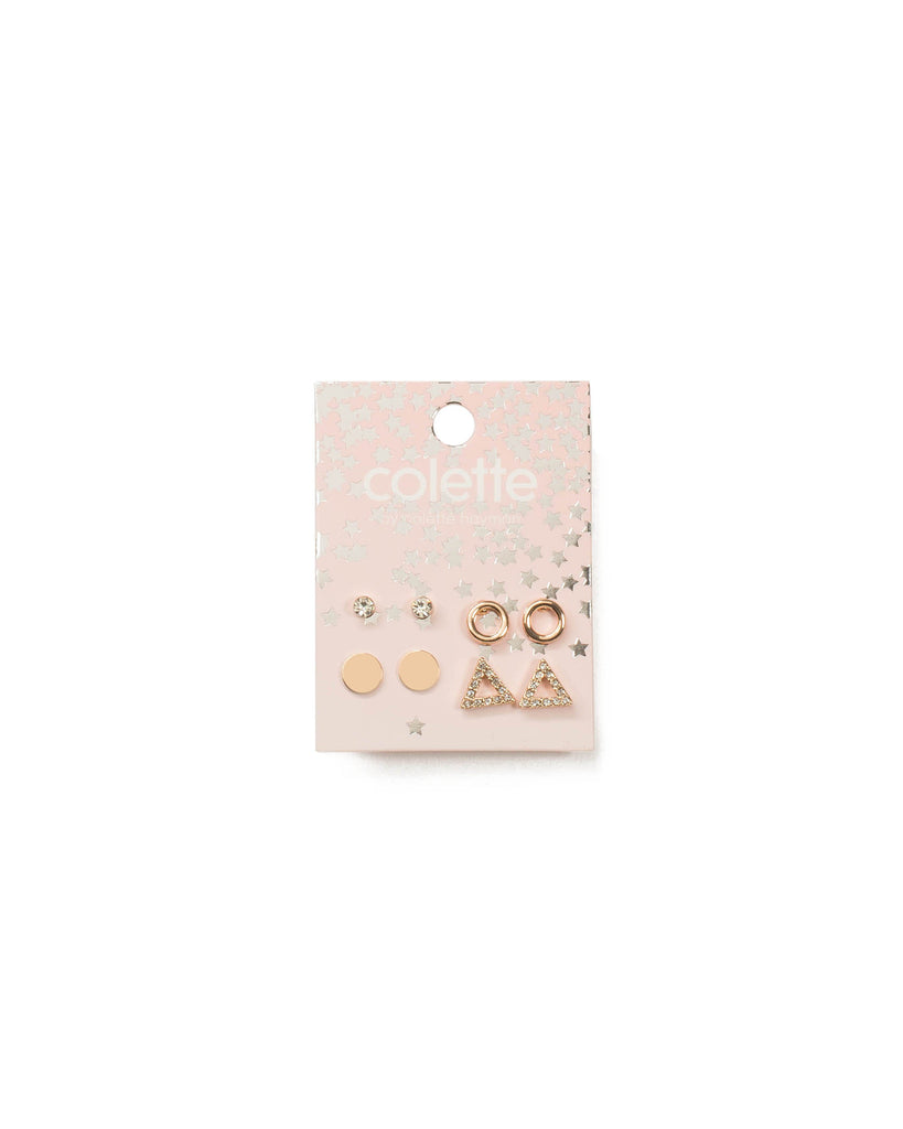Crystal Gold Tone Circle & Triangle Mini Stud Pack