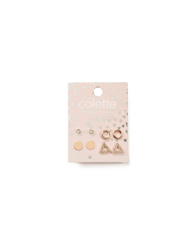 Crystal Gold Tone Circle & Triangle Mini Stud Pack