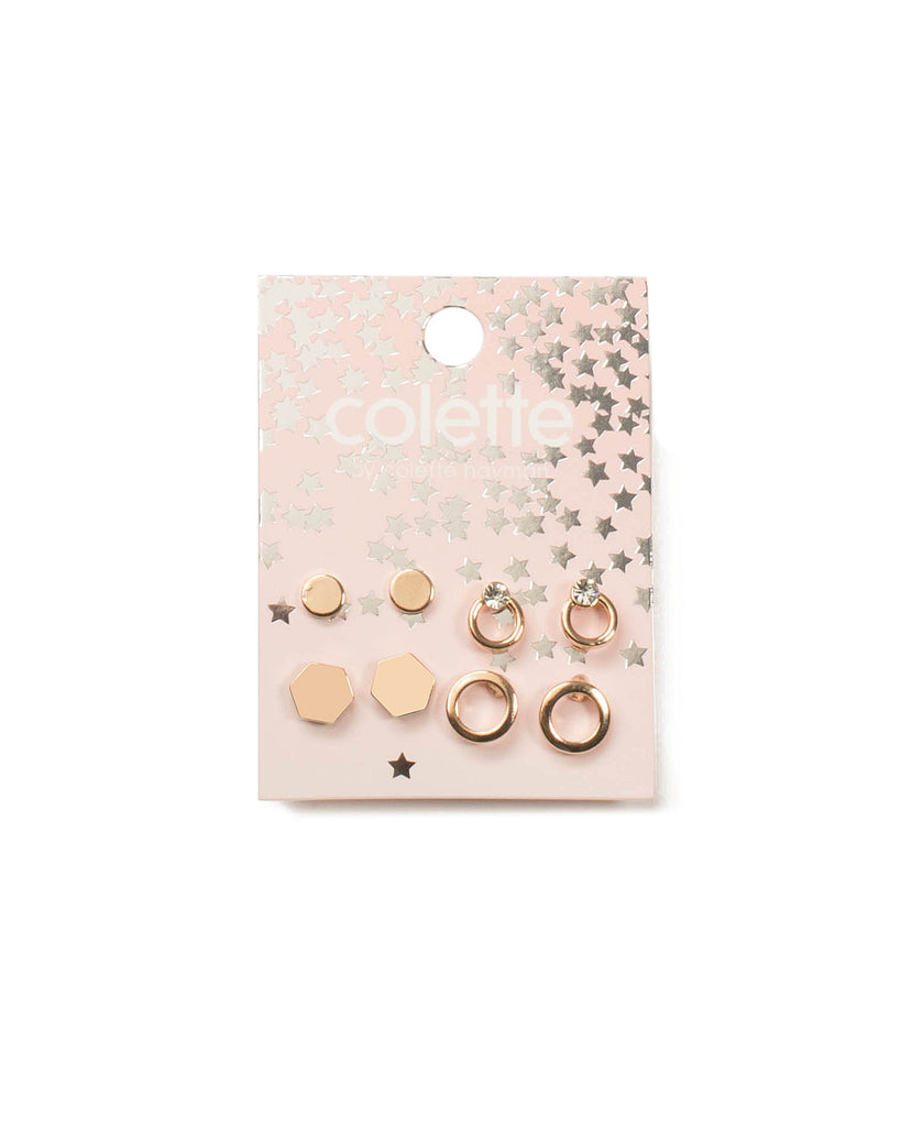 Crystal Gold Tone Round Mini Stud Earring Pack