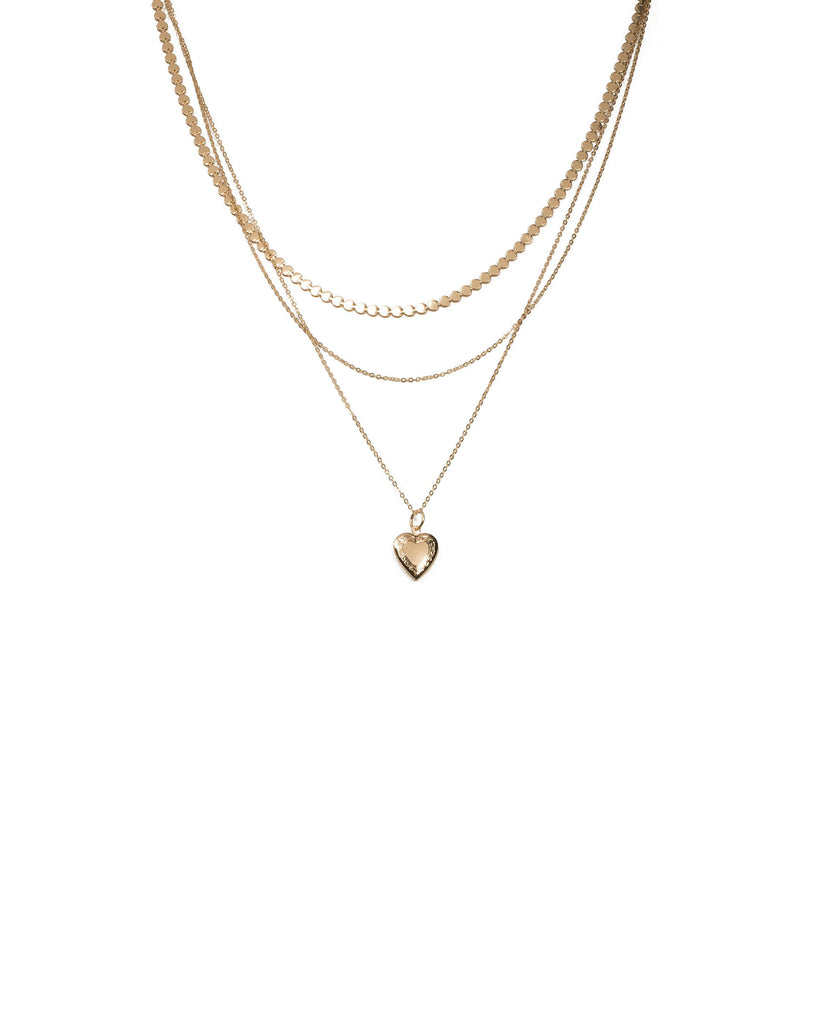 Gold Tone Heart Locket Layered Necklace