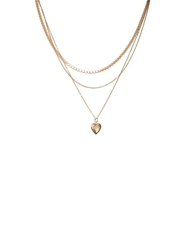Gold Tone Heart Locket Layered Necklace